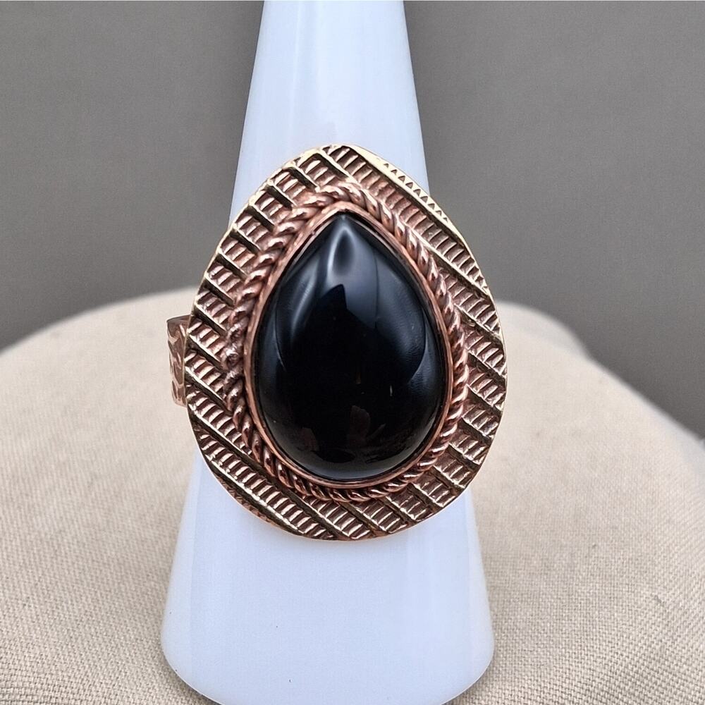 Large Black Onyx Copper Ring Statement Southwestern Adj 6-10 Decorative Band